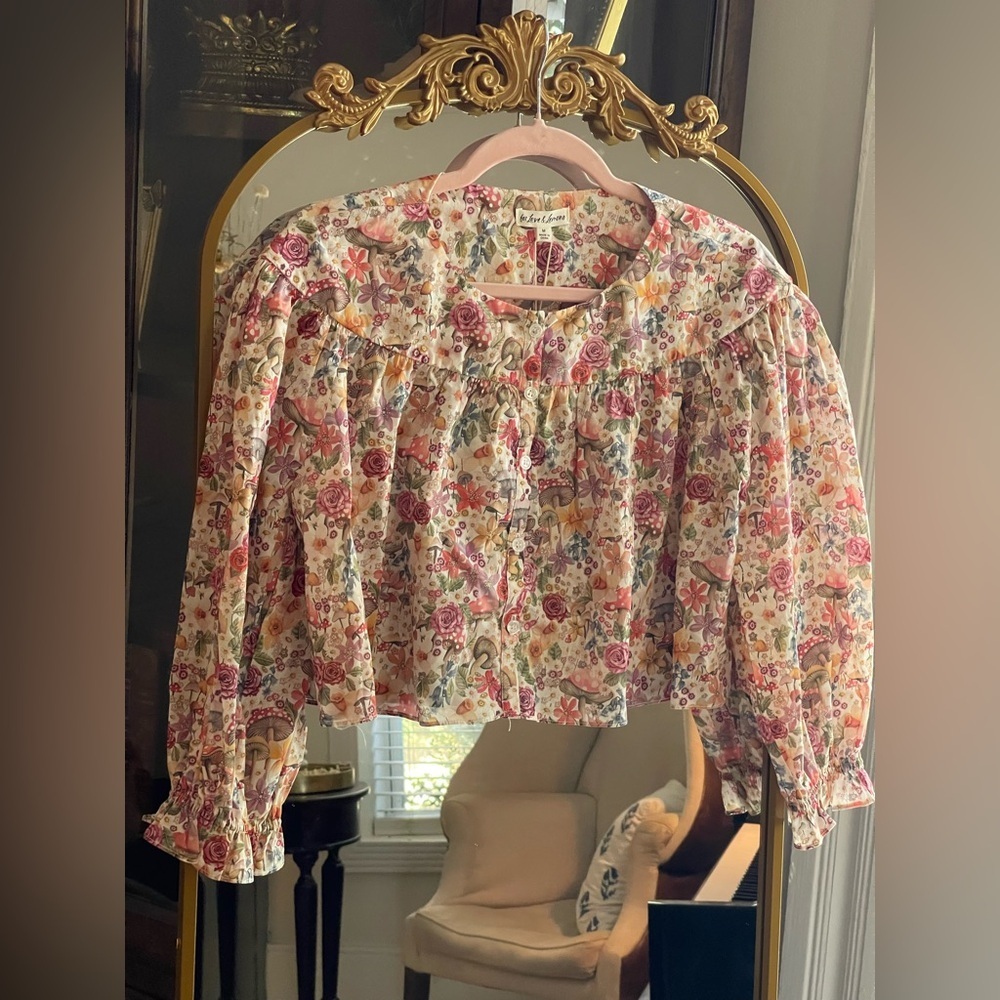 For Love & Lemons NWT Theodora Crop Top Blouse in Mushroom Wonderland Print